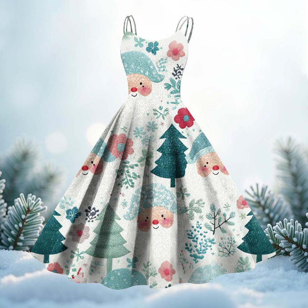 Women's Fashion Christmas Printed Sexy Strapless Gothic Cocktail Dress Punk, Vintage Dress.