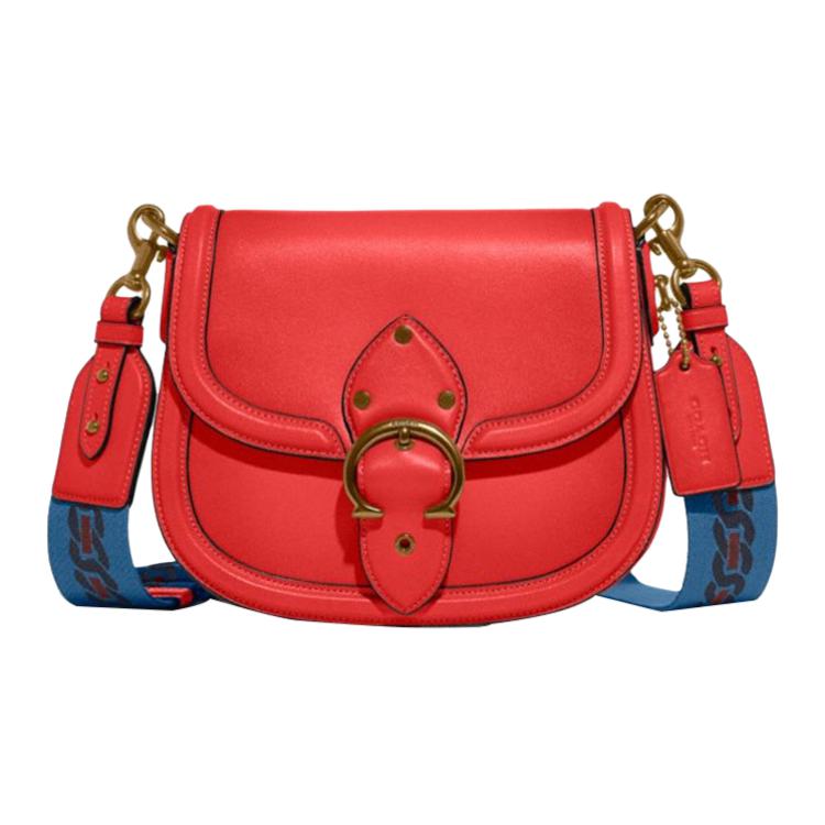 New COACH Beat Leather Saddle Bag, Shoulder Bag, Crossbody Bag Small Size Women's Red C3738-B4TFM