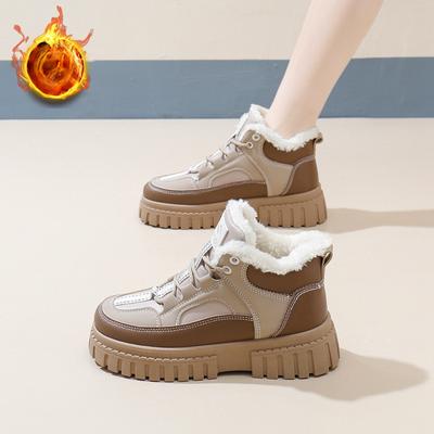 Women's Winter Chunky Platform Snow Boots Non-Slip Short Ankle Booties Shoes With Faux Fur Lining Warm Lace-Up Fleece Lined Walking Sneakers for Women