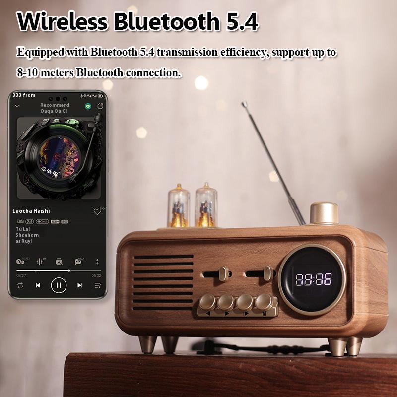 Wireless Retro Bluetooth Speaker Portable Vintage Bluetooth Soundbar FM Radio with Ambient Light Time Display Support TF USB AUX
