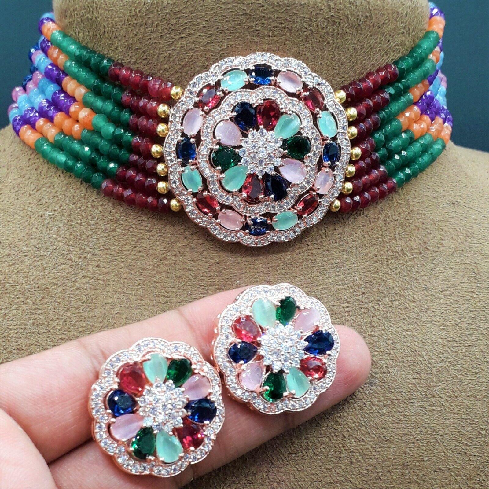 

Женское колье и серьги в богемном стиле с многоцветным блестящим хрусталем, комплекты украшений