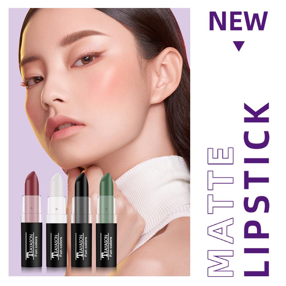 Vampire Olive Dunkles Lippenstift-Set: Weiß, Nude, Schwarz, Lila - Halloween Retro Kreatives Make-up