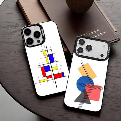 M-Mondrian-B-Bauhaus A-Formes Abstraites Coque de Téléphone Pour iPhone17,16,15,14,13,12,11 Plus,Pro Max Noir Bonbon Argenté Recouvert