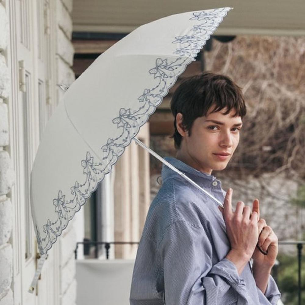 Daks White Ribbon Embroidered Parasol  Umbrella Compatible  Dbum6e161iv Single option
