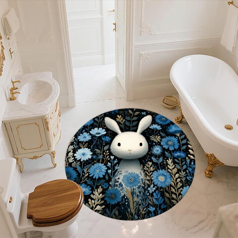 Flower Rabbit,Round Area Rug,Carpet Rug for Living Room Bedroom Sofa Playroom Decor,Non-slip Floor Mat