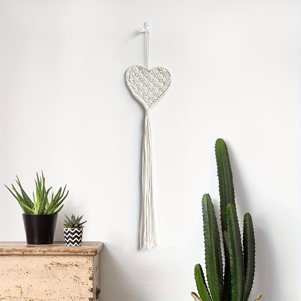 Schickes Bohème 1 Stück Handgewebtes Herzförmiges Quasten-Wandbehang | Polyester-Dekoration mit Makramee-Design für Zuhause & Schlafzimmer, für Valentinstags-Raumdekoration
