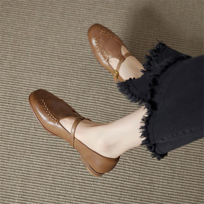 Fashion New Spring/autumn Genuine Leather Women Shoes Mary Jane Shoes Round Toe Shoes for Women Fashion Belt Buckle Low Heel Women Pumps