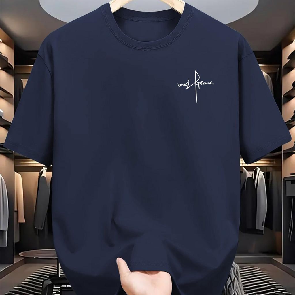 Men's Summer 100 Cotton Fashionable Casual Sports Loose Plus Size Personalized Letter Printed Round Neck Short Sleeved T-shirt