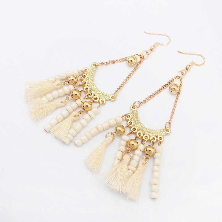 

Fashion small fresh fringed earrings, Korean version of simple and versatile beaded girl temperament holiday ear jewelry білий