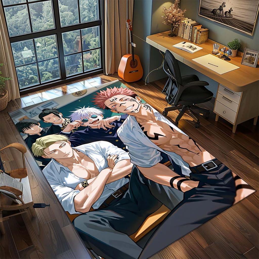 Jujutsu Kaisen Tappeto Durevole in Poliestere Tappeto Anime Antiscivolo Tappetino per Pavimento Soggiorno Camera da Letto -QJY