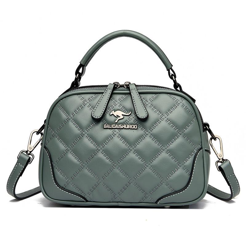 Modische rautenförmige Damenhandtasche Doppelreißverschluss Einfarbig Retro Umhängetasche für Damen