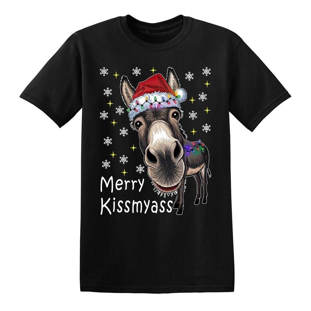 MERRY KISSMYASS DUNKY Christmas Funny Gift Men's Xmas Tshirt Joke Tee Top Short Sleeve High Qua