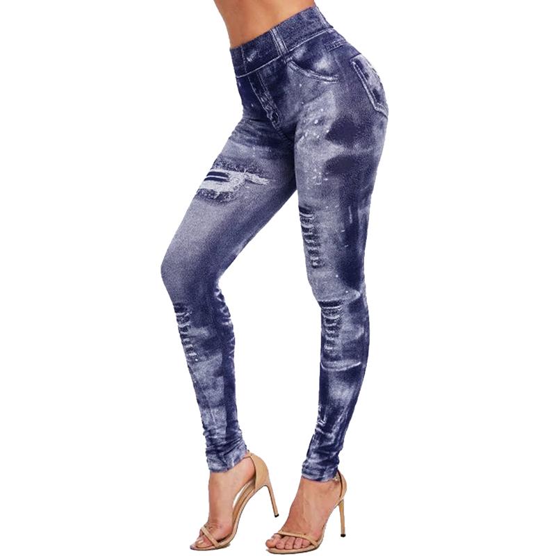 Collant sui fianchi da donna Pantaloni a matita Jeans imitazione Jeans leggings slim elasticizzati alla moda