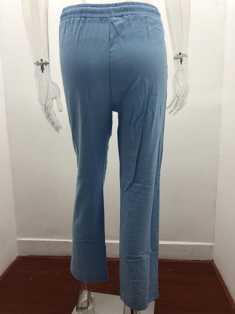 2026 Spring/Summer Women's Solid Color Cotton Linen Drawstring Wide-Leg Casual Pants