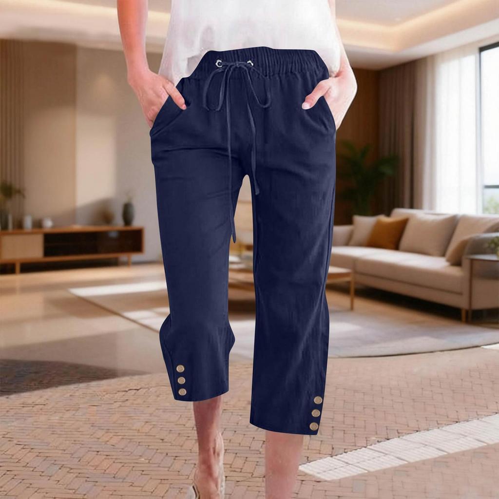 Women's Casual And Fashionable Color Loose Pants With Pocketes