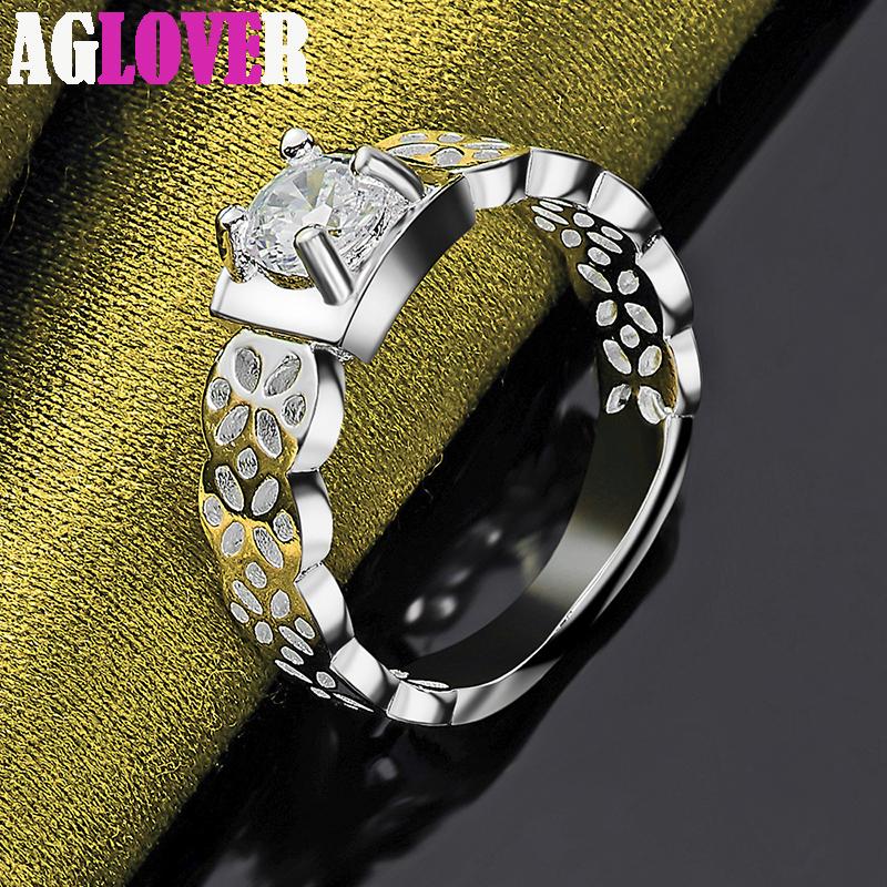 925 Sterling Silver AAA Zircon Hollow Patter Ring Jewelry