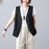 Gilet en Coton et Lin Manteau Fin d'Été Col Lâche Gilet Extérieur Couleur Unie Décontracté Sans Manches Gilet