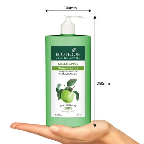Biotique Green Apple Shine & Gloss Shampoo & Conditioner | Nourishes Scalp | Makes Hair Soft & Smooth |100% Botanical Extracts| All Skin Types | 650ml