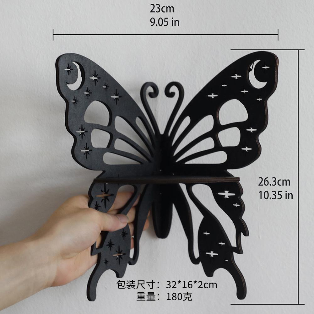 Wooden Craft Butterfly Hollow Crystal Storage Shelf Simple Home Wall Ornament Decoration