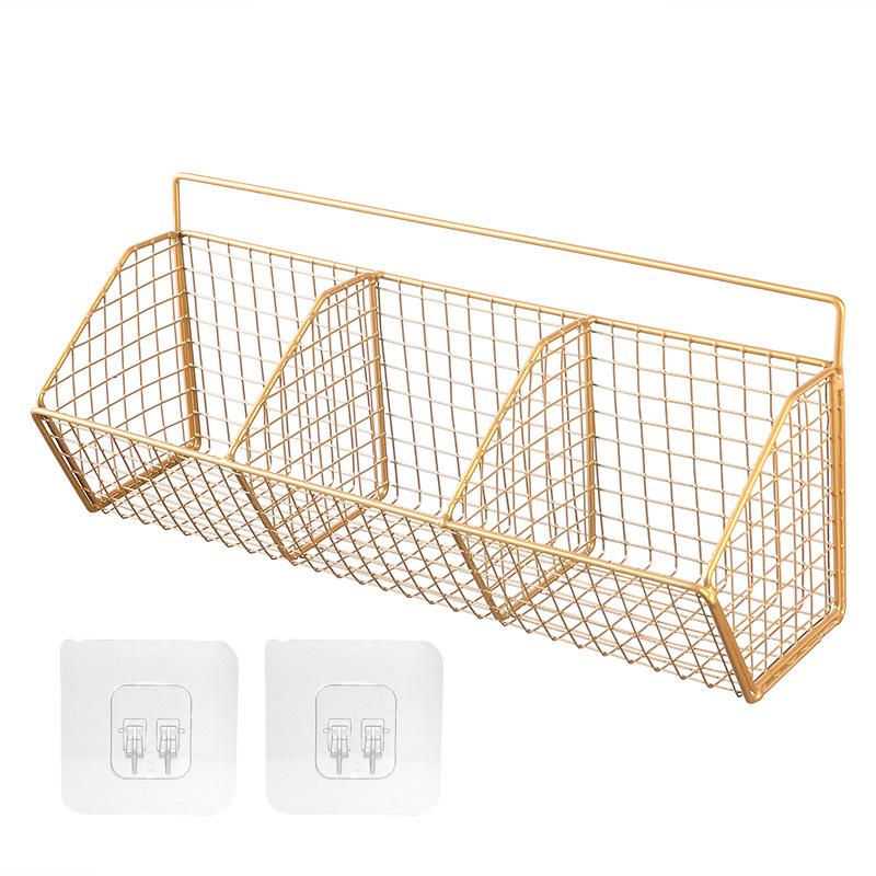 1/2/3 Grid Wall Mounted Kitchen Shelf Organizer Metal Rack Pantry Storage Garlic Ginger Basket Carbon Steel Hanging Wire Basket