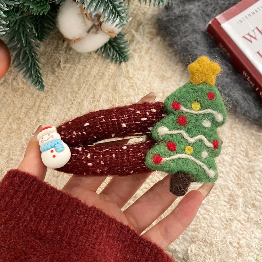 Felt Christmas Tree Hair Clip Elk Xmas Wool Barrettes Unique Santa Claus Hairpin  Girls
