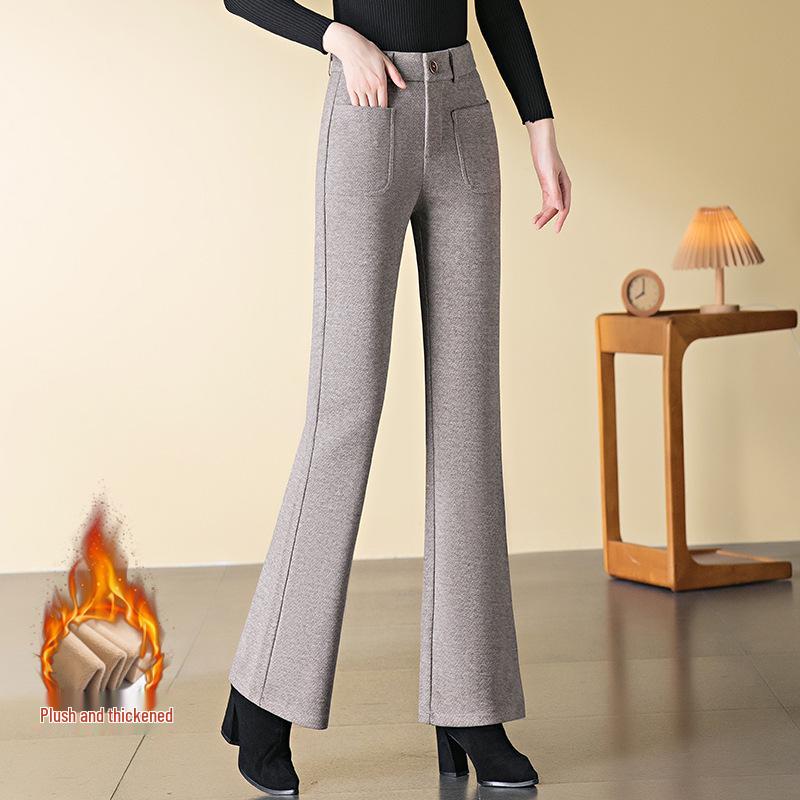 Women's High-Waisted Wool Micro-Flared Pants - Slimming Straight Leg for Spring and Autumn 2025