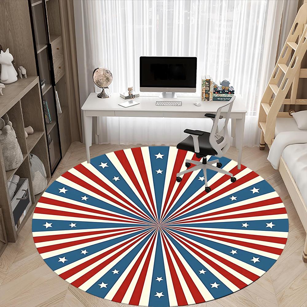 1PCStars Stripes Office Round Area Rug,  Mat Suitable For Office, Under Office Chairs Bedroom Living Room Home Decor, Room Deco