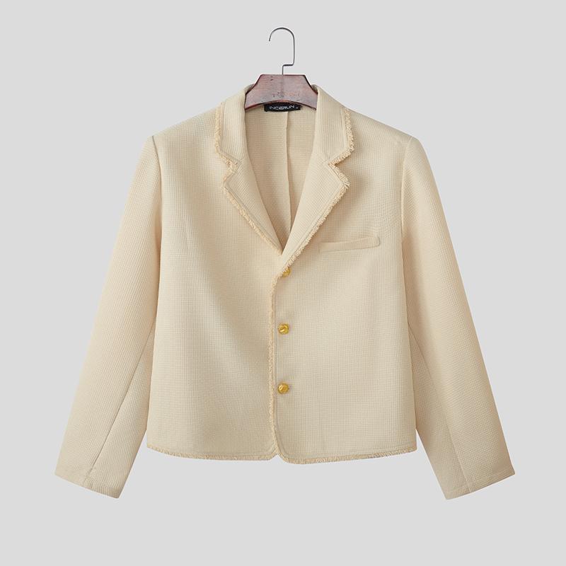 

INCERUN Autumn Men Lapel Long Sleeve Buttons Cropped Short Texture Blazer Coats 4XL абрикосовый