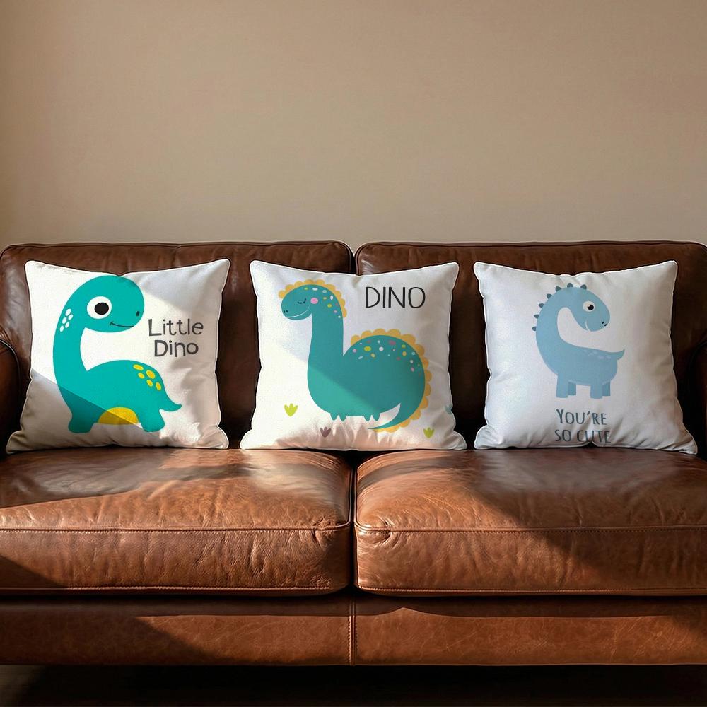 Cute Jurassic Dinosaur Cushion Cover Soft Reversible  Durable Pillow Cover  MultiScene Use for Home  Car Daily Comfort