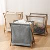 Collapsible Bamboo Frame Laundry Hamper Clothes Storage Basket for Bathroom Bedroom Size S