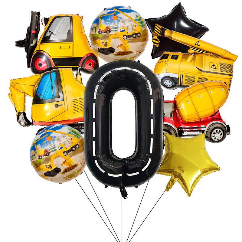 40" Black Number Construction Vehicle Theme Aluminum Foil Balloon Set for Birthday Party Decorations