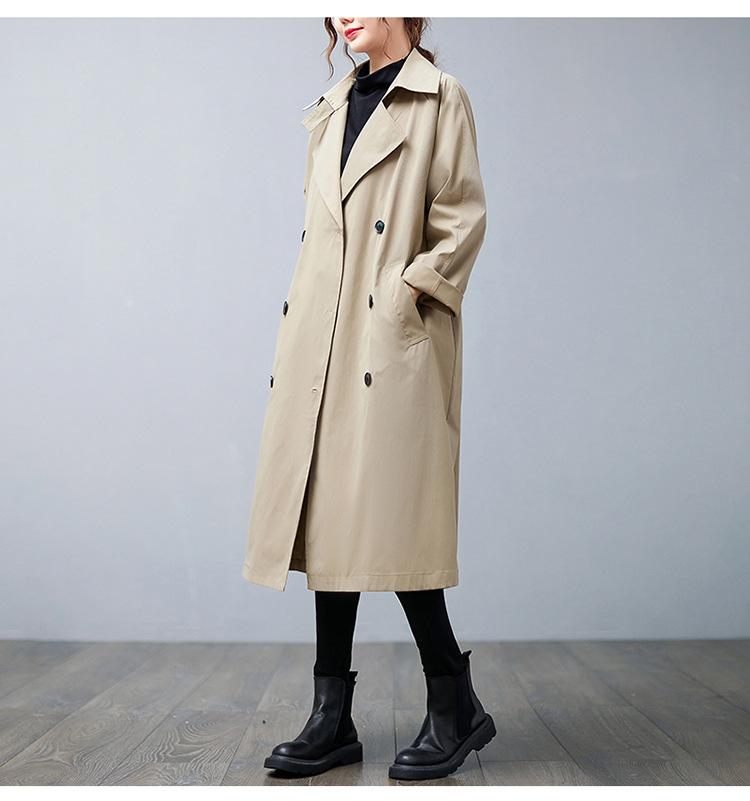 Plus Size Women Cargo Windbreaker Spring Autumn Mid Long Sleeve Trench Coat Female Oversized Loose Casual Overcoat