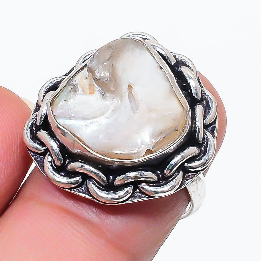 

Natural Biwa Pearl Gemstone 925 Sterling Silver Jewelry Ring Size 6.5 l1h72