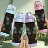 1PC Dark Floral Blue Butterfly 750ml Color Plastic Sports Water Bottle Leakproof Flip Straw Lid Suitable for Sports Office Home Use