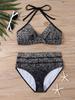 Dámský dvoudílný bikini set s vysokým pasem, potiskem, s šněrováním za krkem, plavky, letní móda, dámské plážové oblečení