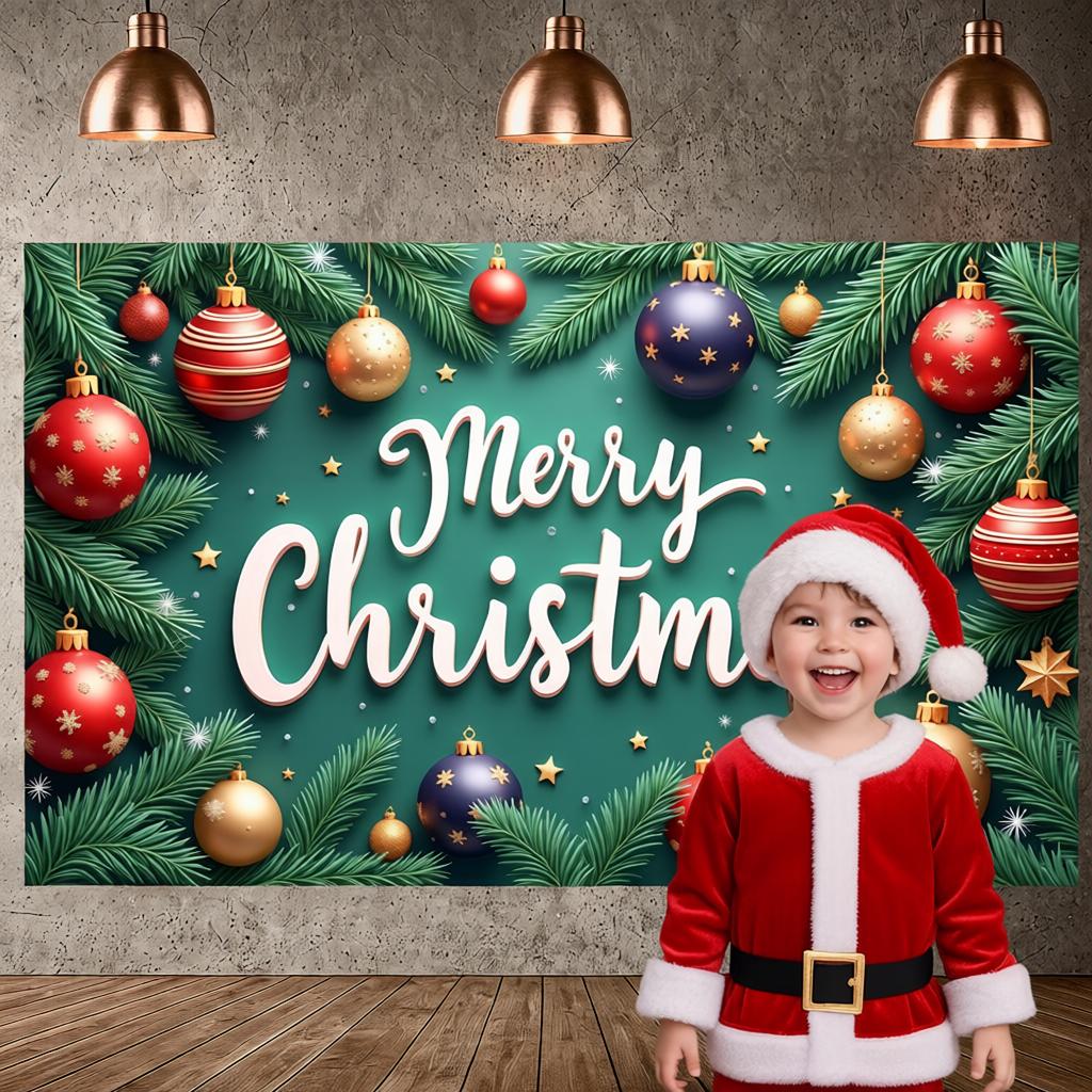 Winter Festive Display Colorful Ornaments Xmas Display Christmas Celebration Display Xmas Ornamental Merry Christmas Banner