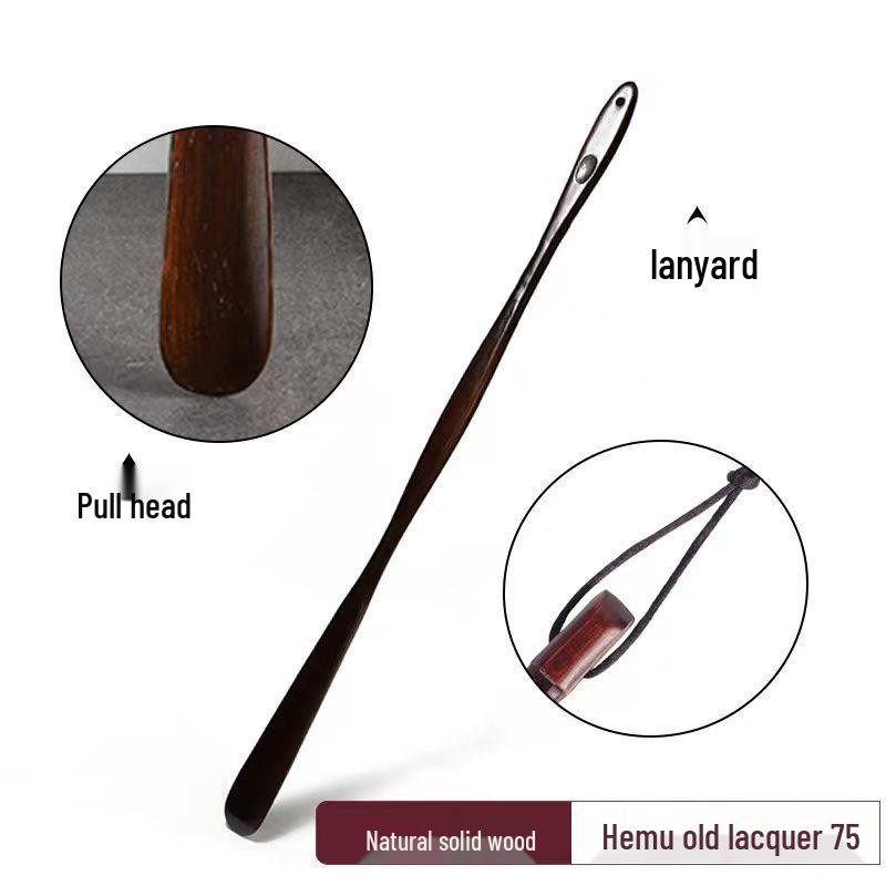 Solid Wood Long Handle Shoehorn - No-Bend Shoe Remover & Portable Puller