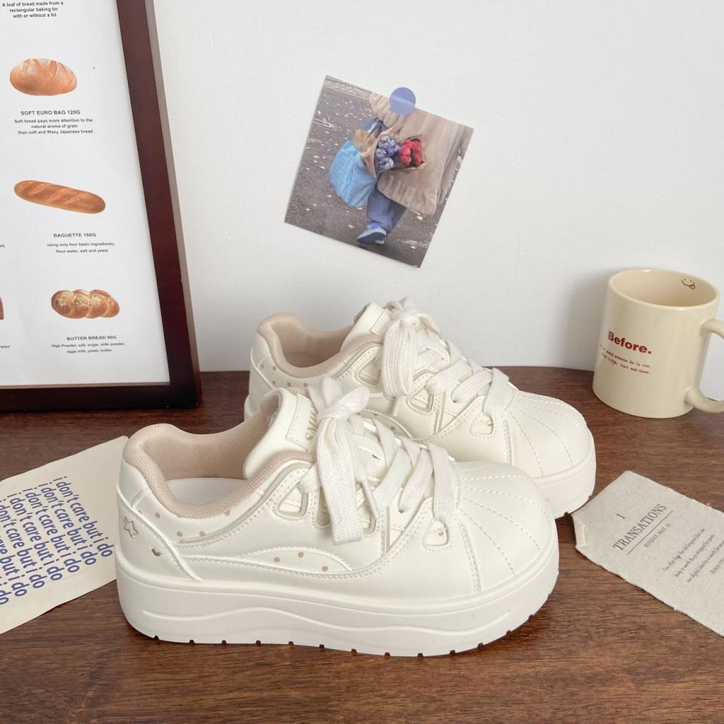 Milk white muffin thick-soled shell head 22 spring new chic niche low-top board shoes