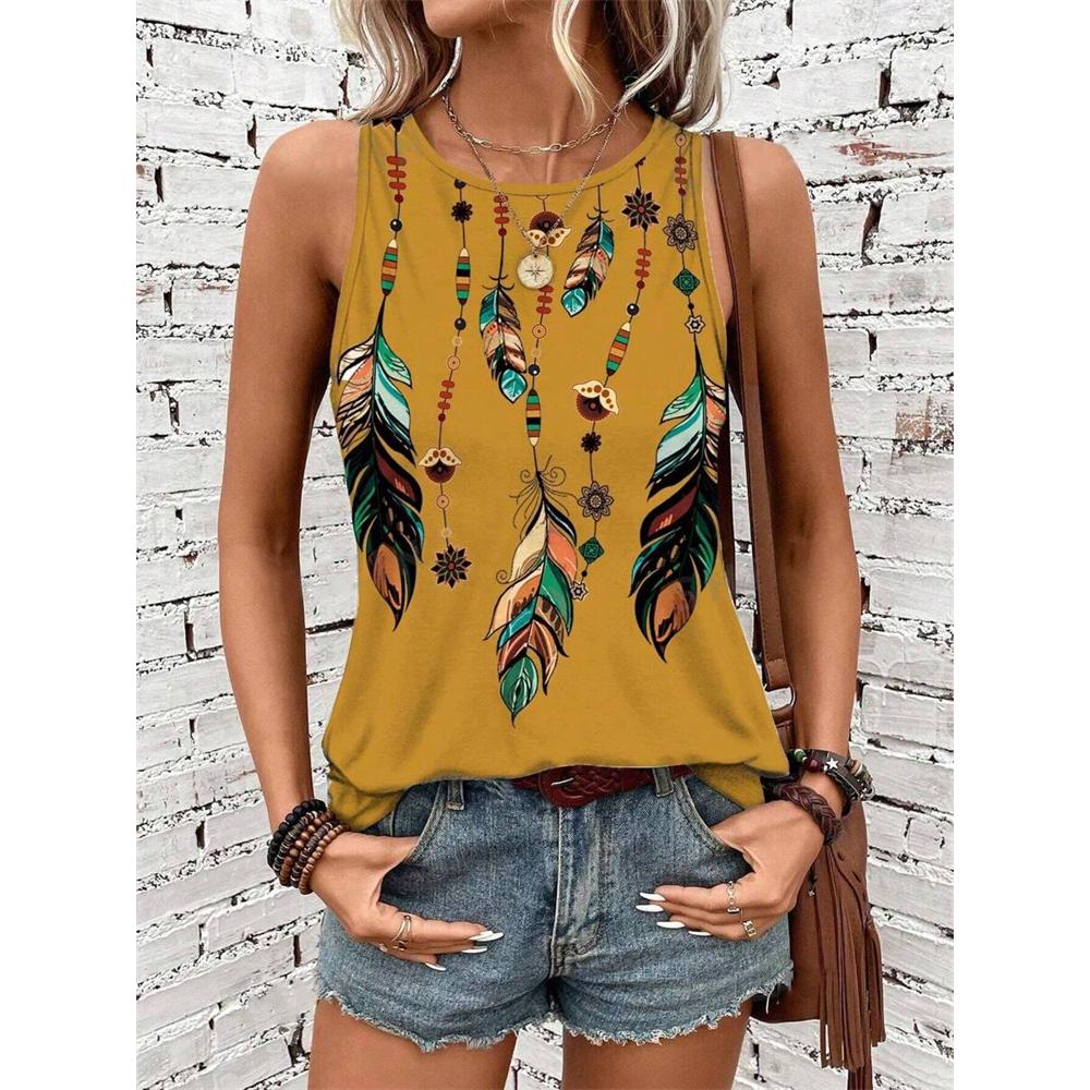

Жіноча нова етнічна майка без рукавів, 3D-принт ловець снів , елегантний жилет з круглим вирізом та відкритими плечима, майка без рукавів у стилі Y2K, жіночий одяг 3XL