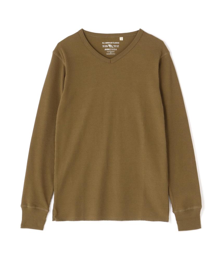 AVIREX DAILY L/S THERMAL V-NECK T-SHIRT 783-3930008 Olive XL