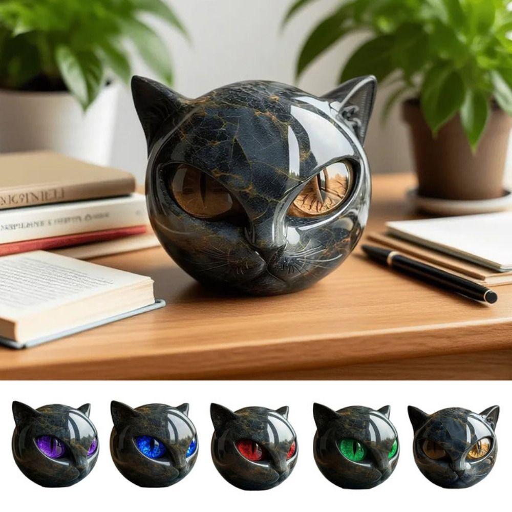 Amber Eyes Resin Stone Sculpture Resin Luxury Marble Texture Hand-Carved Cat Stone Bookshelf Decor