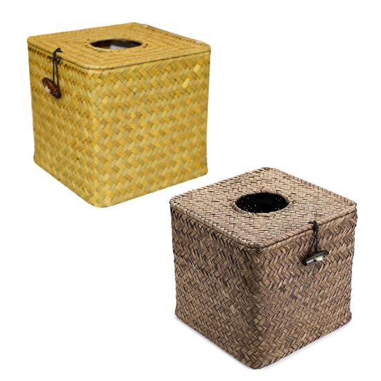 Tissue Box Napkin Dispenser Large Capacity Design Easy to Use Decorative Straw Woven Napkin Box Holder Desk Ornament