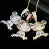 Cute Cartoon Character Pendant Necklace Full Zircon Hip Hop Trendy Jewelry Gold Plated