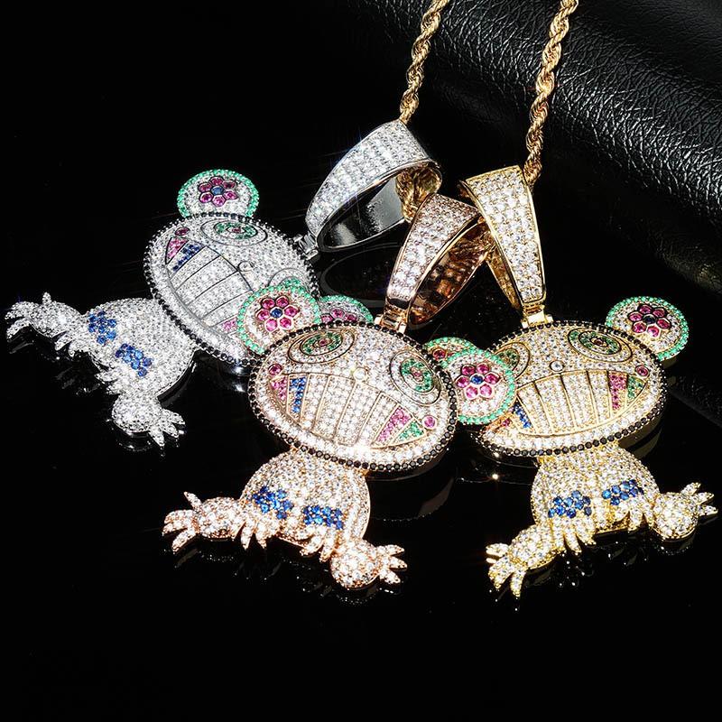 Cute Cartoon Character Pendant Necklace Full Zircon Hip Hop Trendy Jewelry Gold Plated