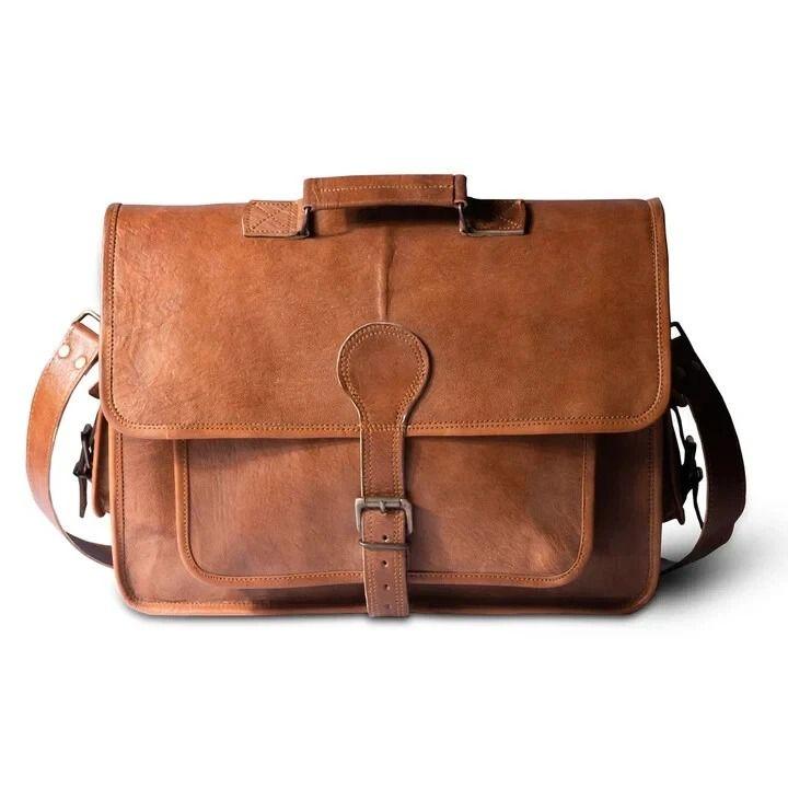 Genuine Vintage Brown Leather Messenger Bag Shoulder Laptop Bag Briefcase