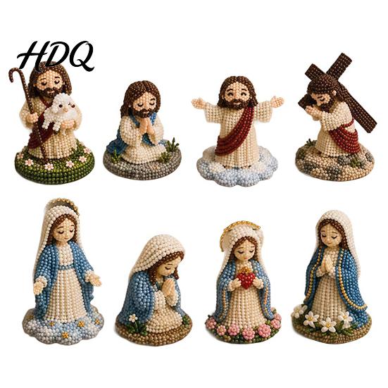 Heimdekoration Bastelset DIY Christliches Perlenbastelset Niedliches 4er-Pack Winzige Perlen-Jesus/Maria Schreibtischdekoration Handgefertigte Mini-Glaubensperlen mit Anleitung