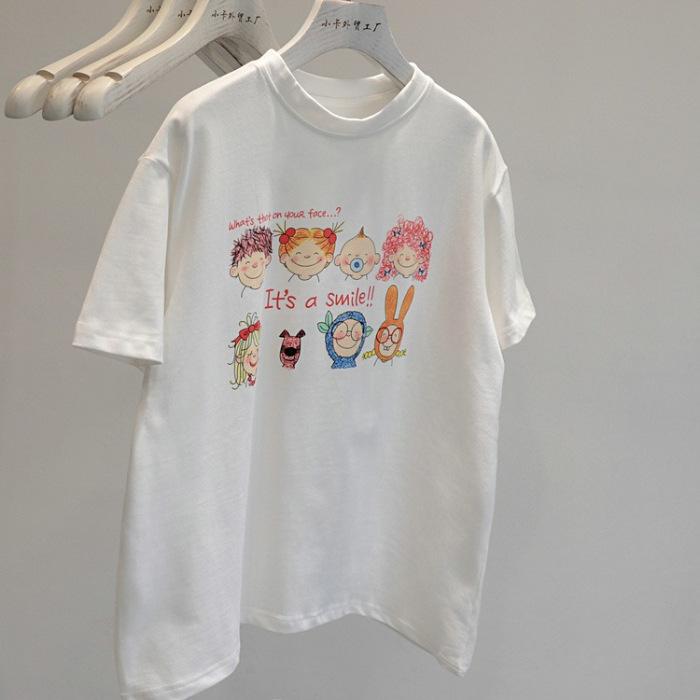 

Японская ретро мультяшная детская футболка из чистого хлопка с принтом, женская летняя свободная шикарная футболка с короткими рукавами в гонконгском стиле, топ S