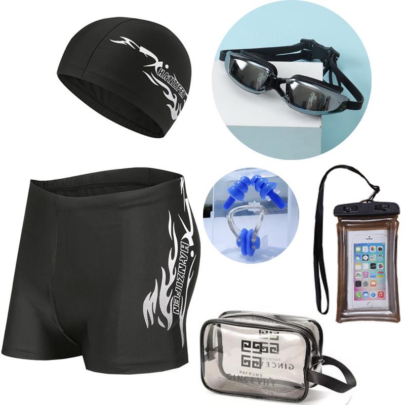 Men's Quick-Dry Swimming Trunks & Goggles Set: Swim Shorts, Goggles, Cap for Adults & Youth.
