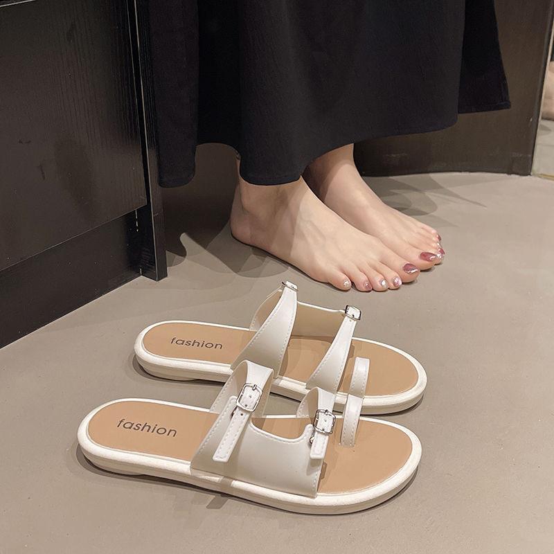 Mary Jane Shoes New Retro Shallow Mouth One Word Versatile Flat Bottom Soft Sole Single Shoes Gentle Women's Sandals