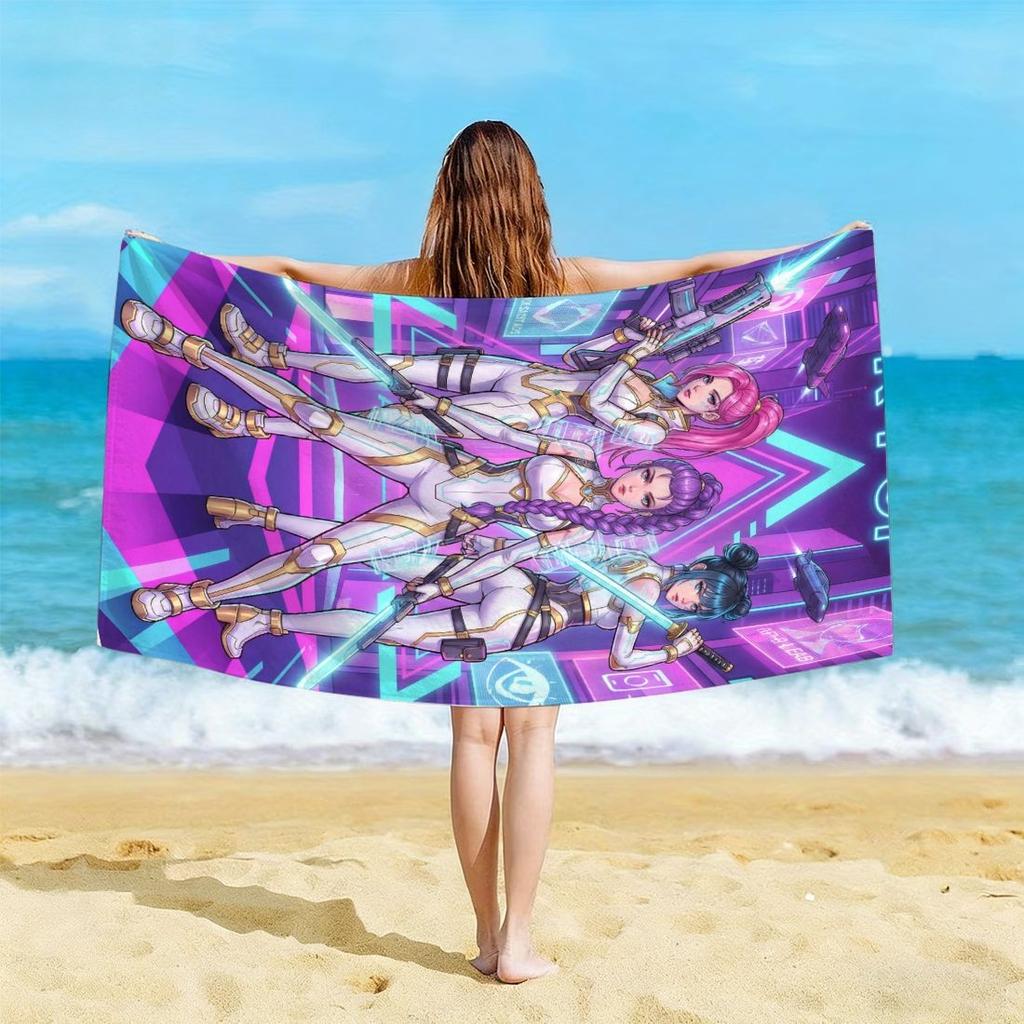 1pc K-POP Beach Towel Single Sided 2D Print Soft Microfiber Absorbent Towel For Pool Beach Bath Time Futuristic Cool Vibe Gift